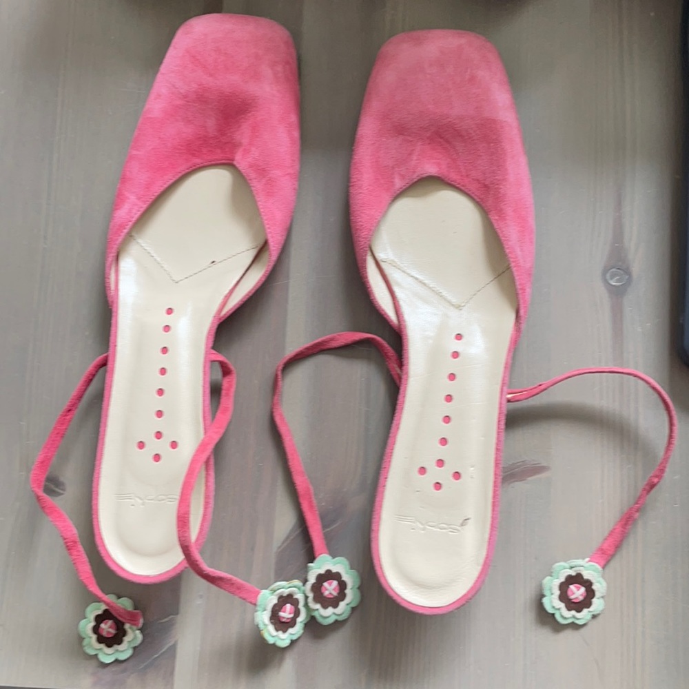 Italian pink suede kitten heels Italian made